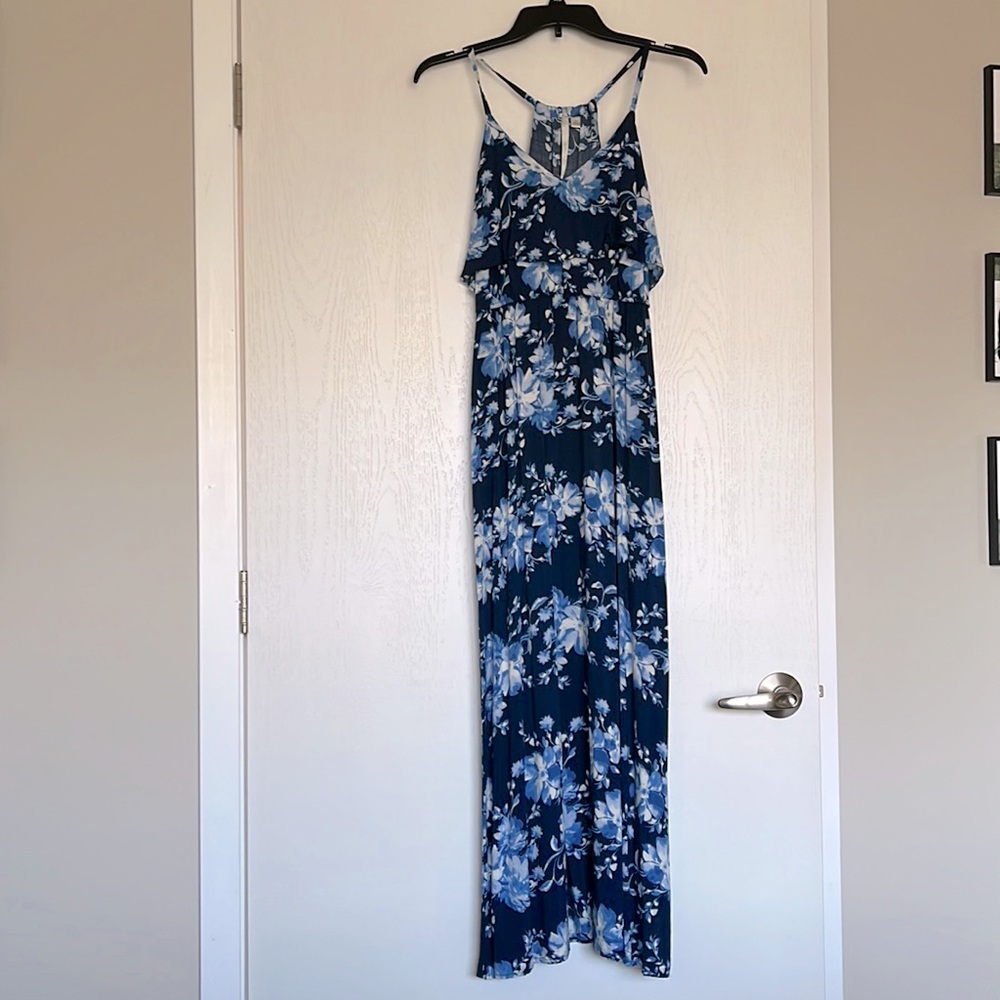 LC Lauren Conrad blue spaghetti strap racer back maxi dress size xsmall